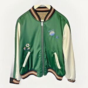 Coach Reversible Souvenir Bomber Jacket Green Floral Signature C Large